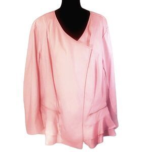 Lane Bryant Pink Ruffle Full Zip Pockets Jacket Size 28